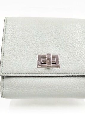 Fendi Pebbled Leather Wallet in Light Mint with Silver Hardware